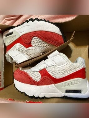 Nike Kids White and Red Air Max Velcro Sneakers